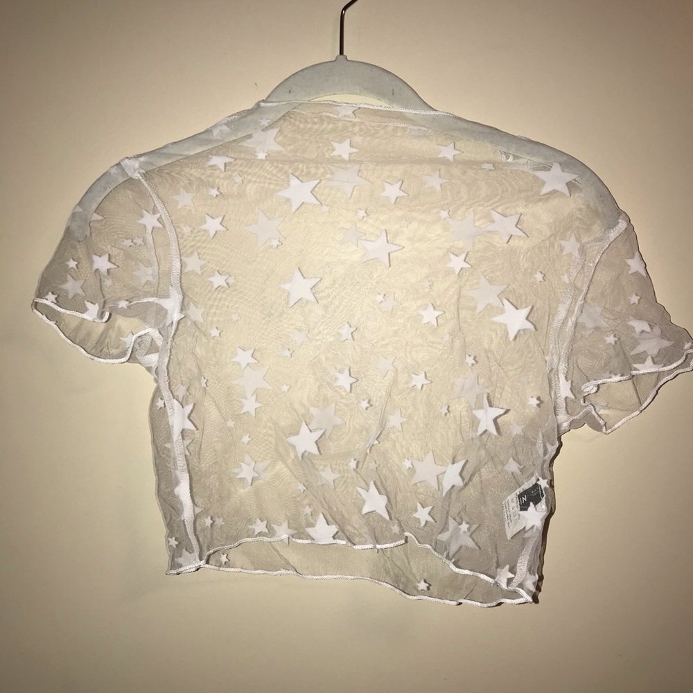 Mesh star studded white crop top!